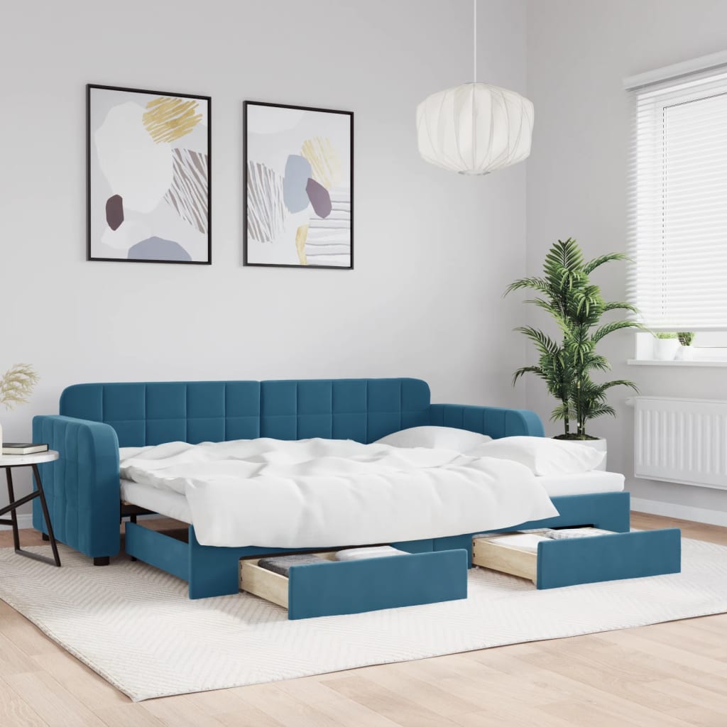 vidaXL Rozkladacia denná posteľ s matracmi modrá 80x200 cm zamat