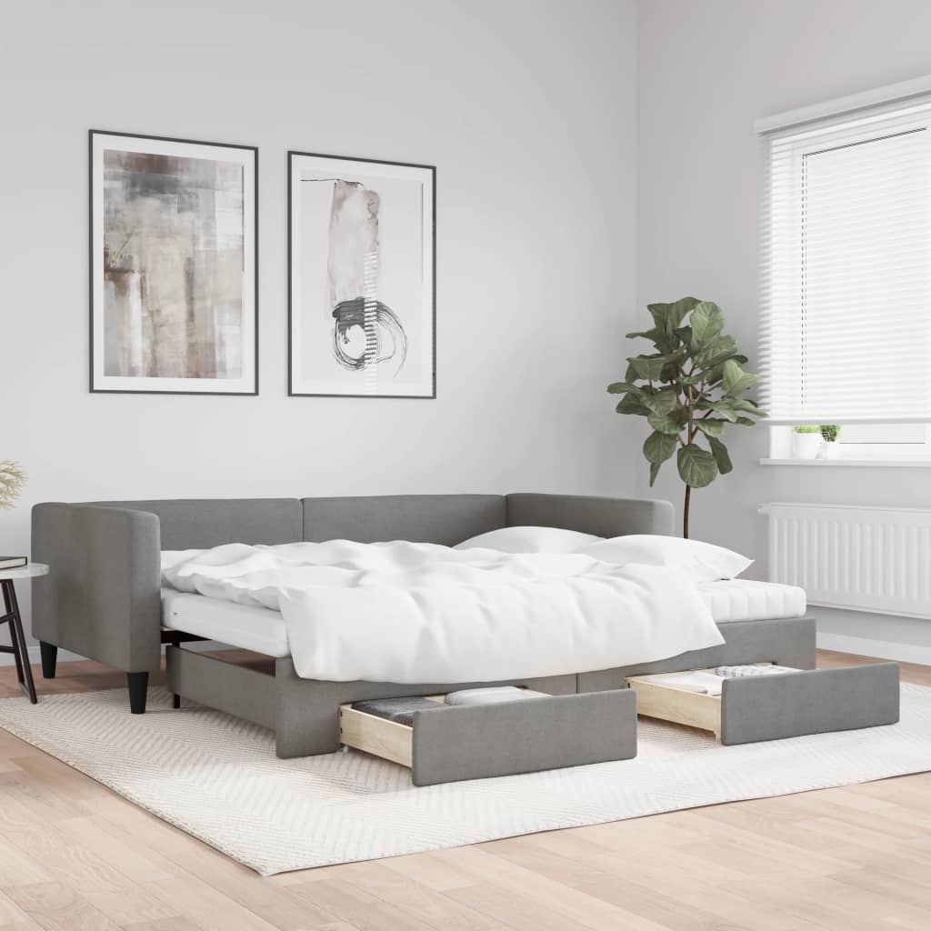 vidaXL Rozkladacia denná posteľ so zásuvkami tmavosivá 100x200cm látka