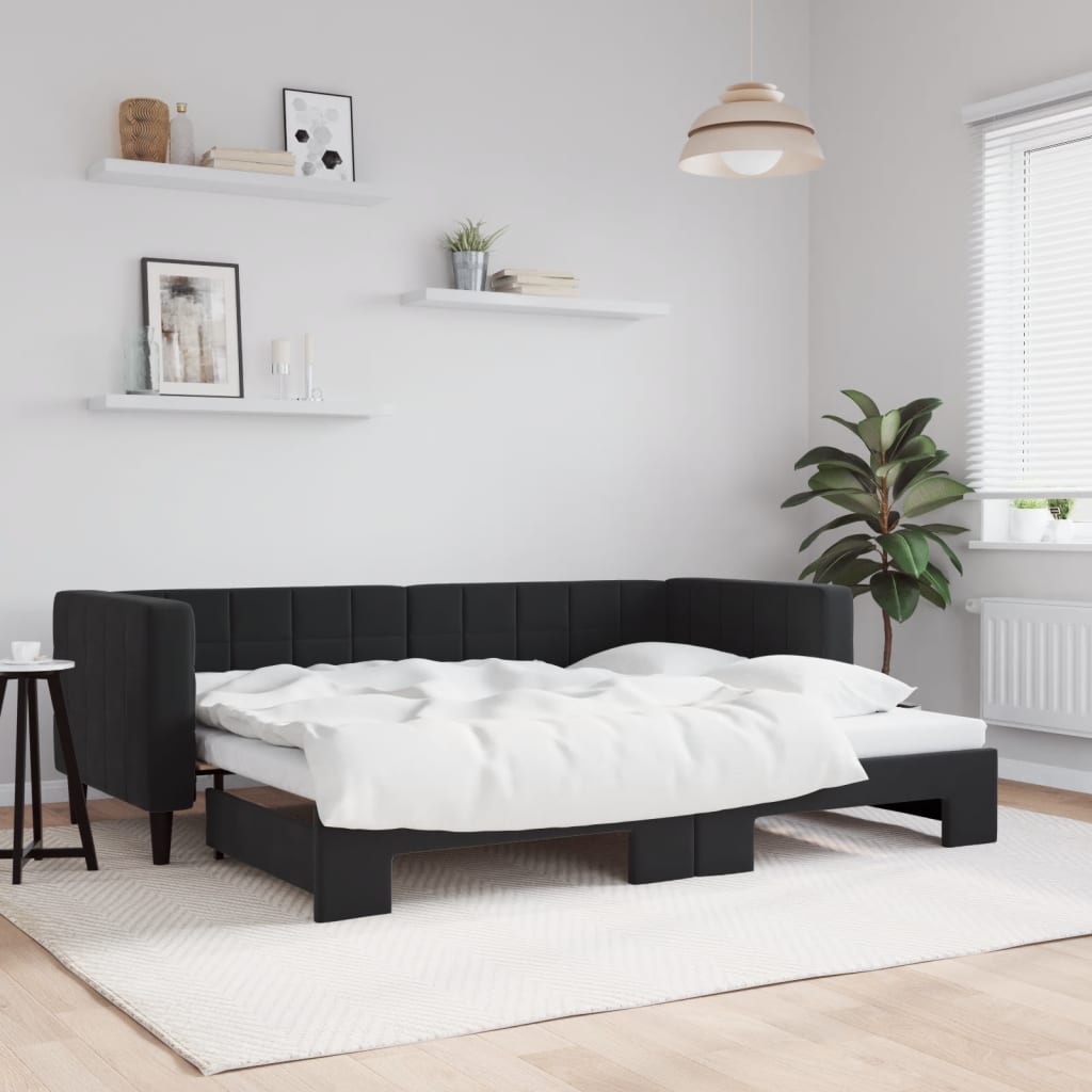 vidaXL Denná posteľ s rozkladacou posteľou čierna 80x200 cm zamat