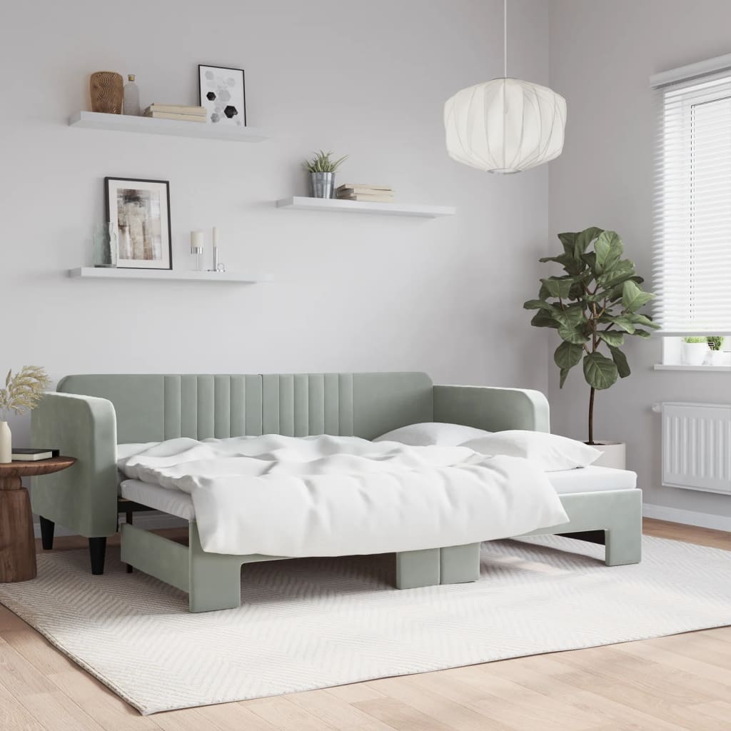 vidaXL Denná posteľ s rozkladacou posteľou bledosivá 80x200 cm zamat