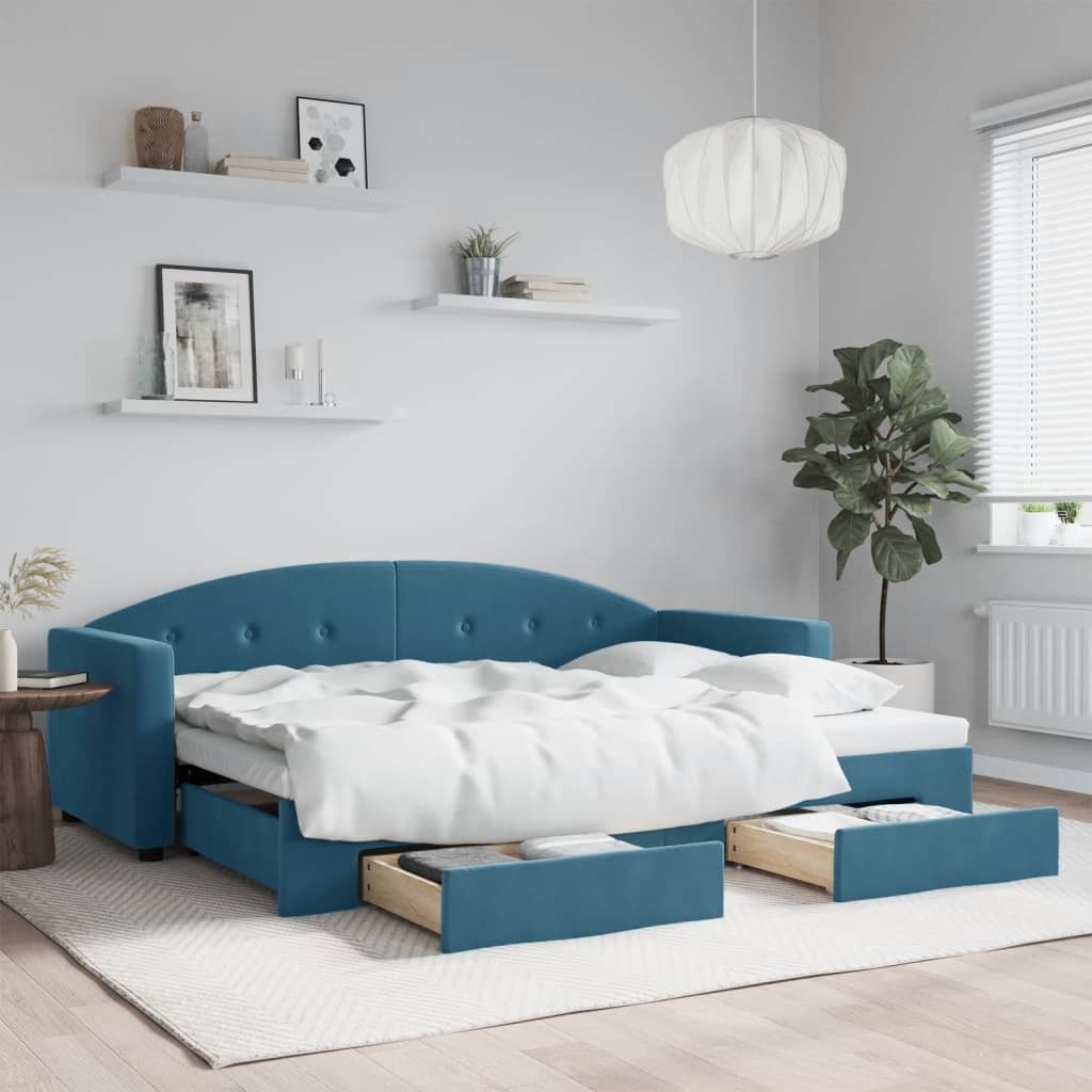 vidaXL Rozkladacia denná posteľ s matracmi modrá 80x200 cm zamat
