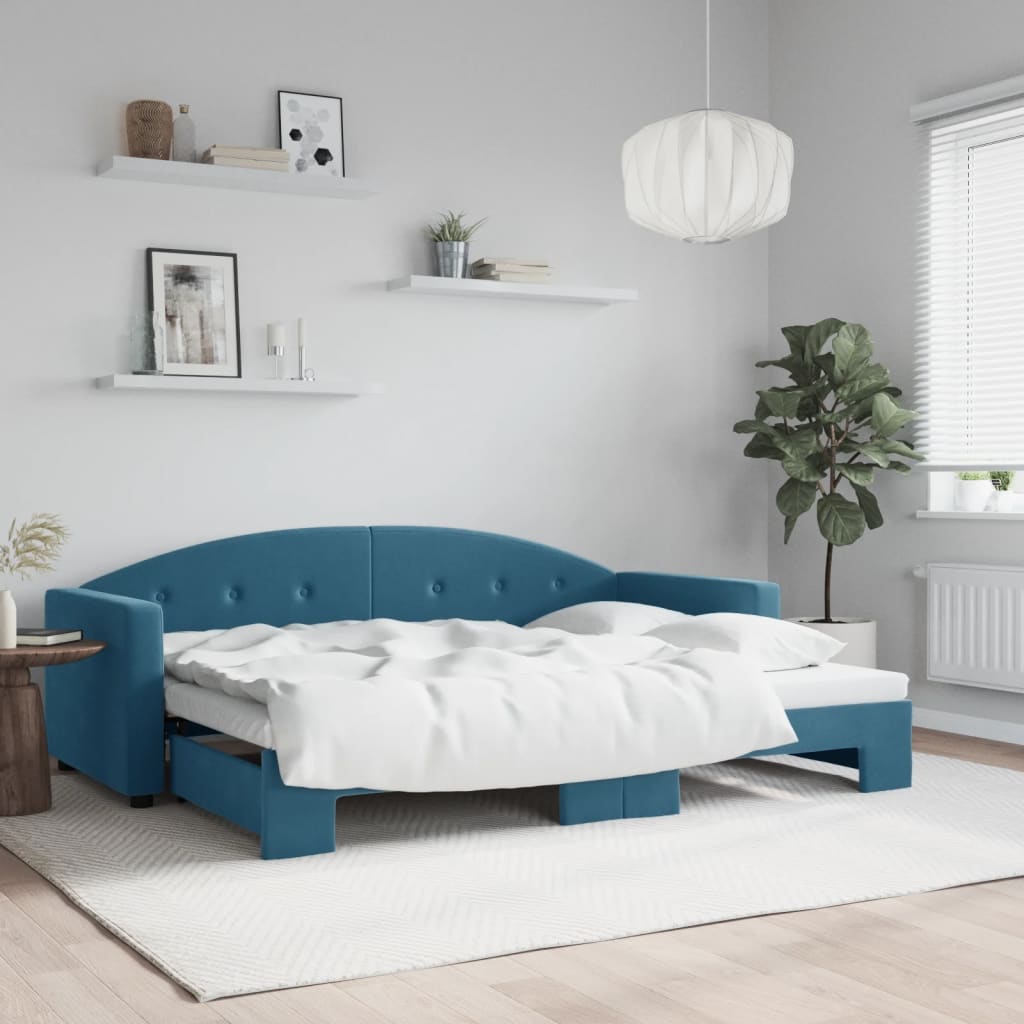 vidaXL Denná posteľ s rozkladacou posteľou modrá 80x200 cm zamat
