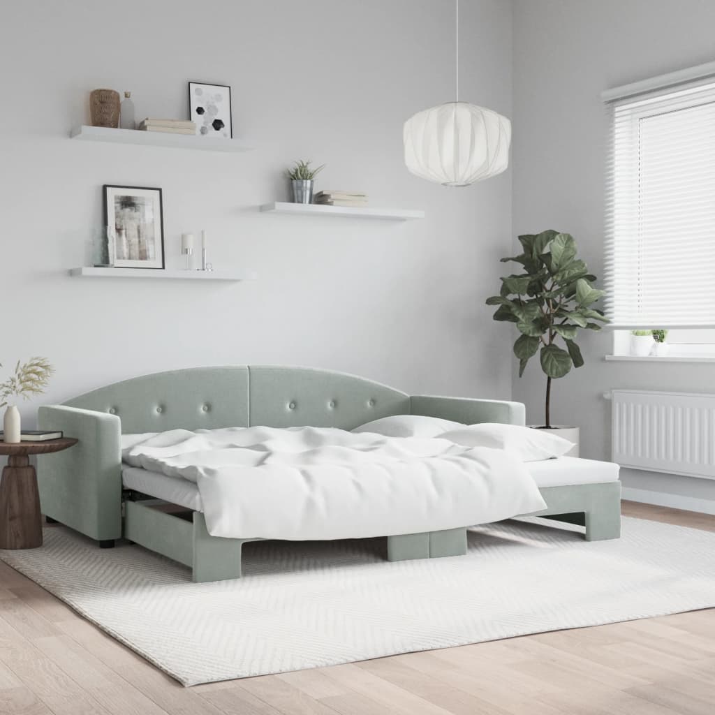 vidaXL Denná posteľ s rozkladacou posteľou bledosivá 90x190 cm zamat