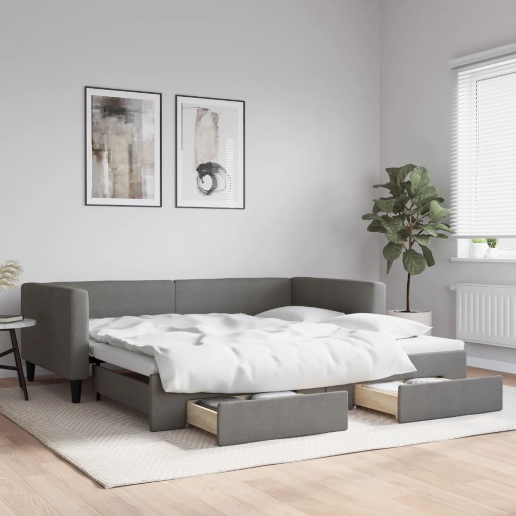 vidaXL Rozkladacia denná posteľ so zásuvkami tmavosivá 100x200cm látka