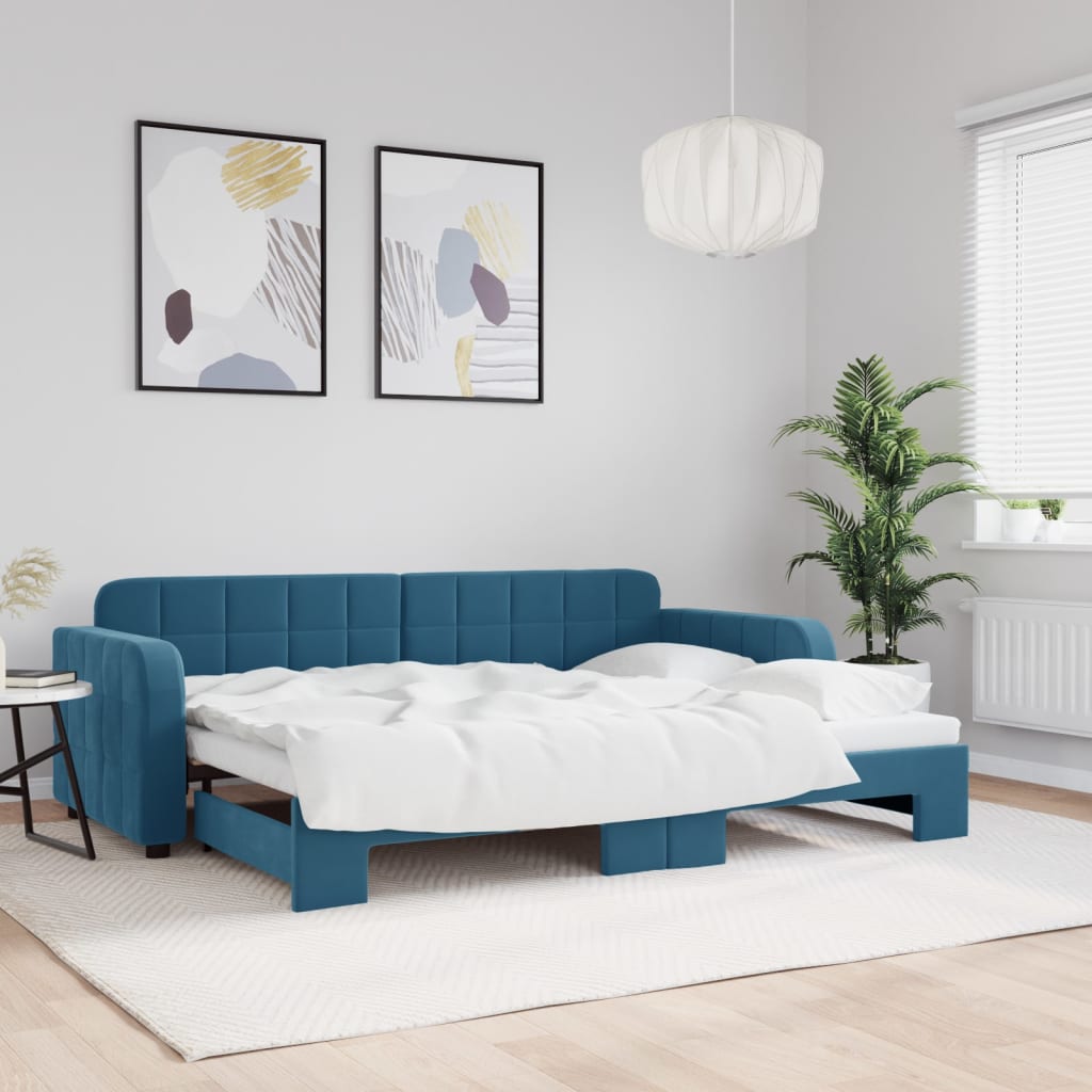 vidaXL Denná posteľ s rozkladacou posteľou modrá 80x200 cm zamat