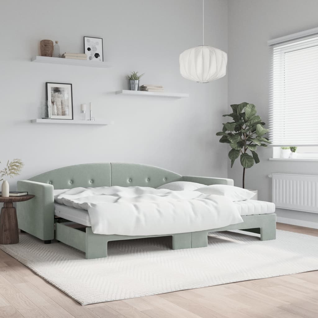 vidaXL Rozkladacia denná posteľ s matracmi bledosivá 90x190 cm zamat