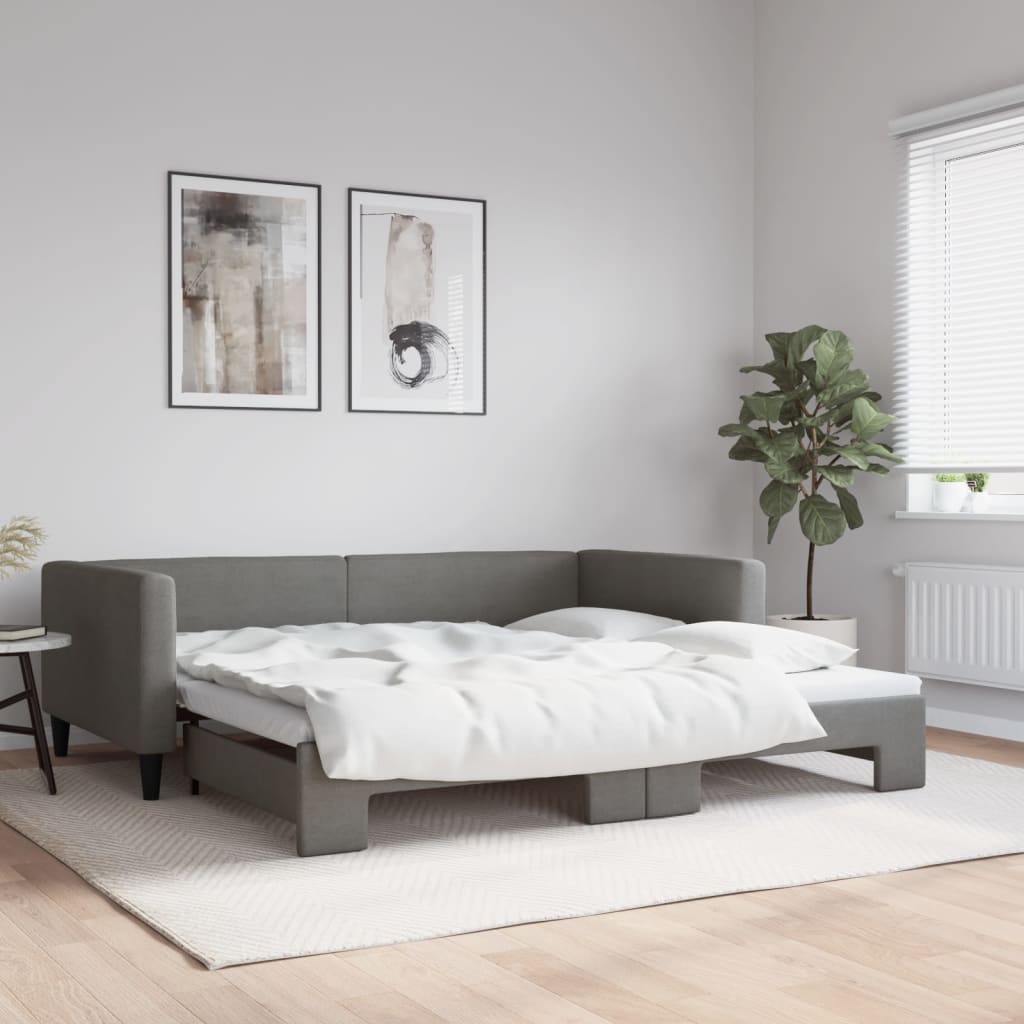 vidaXL Denná posteľ s rozkladacou posteľou tmavosivá 100x200 cm látka