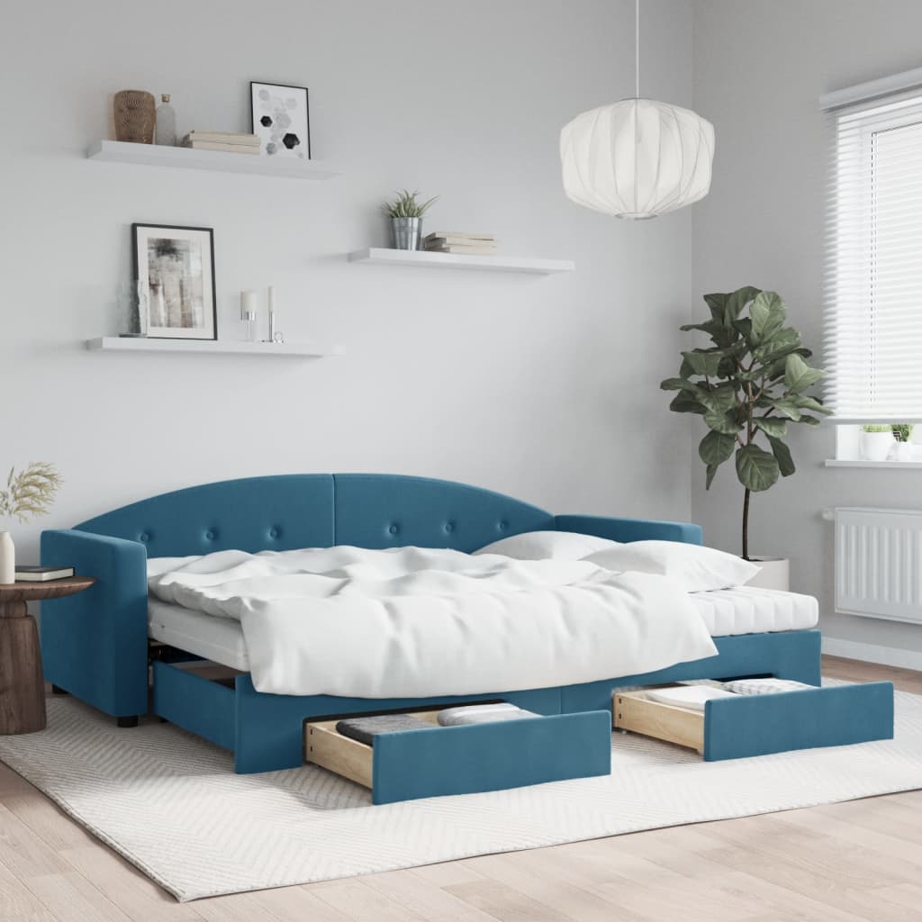 vidaXL Rozkladacia denná posteľ s matracmi modrá 80x200 cm zamat