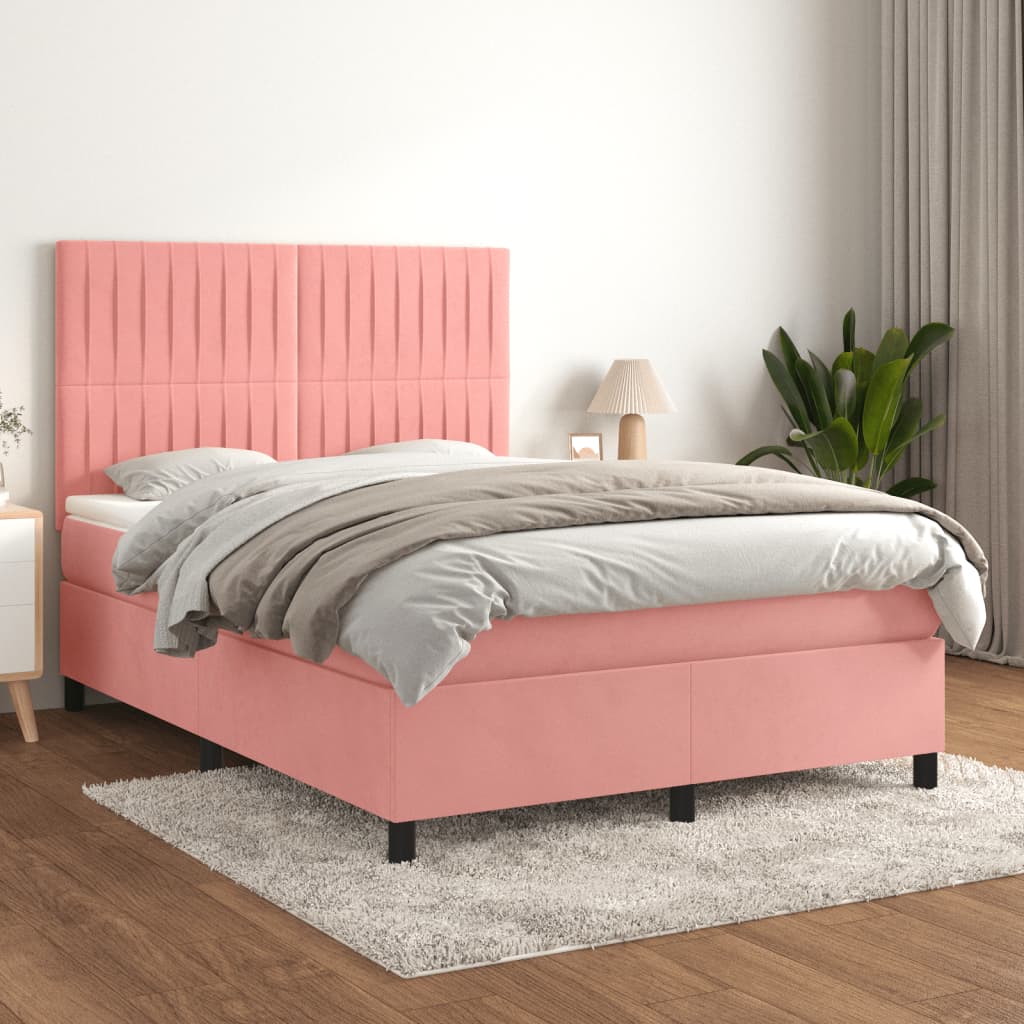 vidaXL Posteľný rám boxsping s matracom ružový 140x200 cm zamat