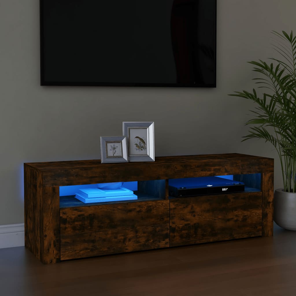 vidaXL TV skrinka s LED svetlami dymový dub 120x35x40 cm