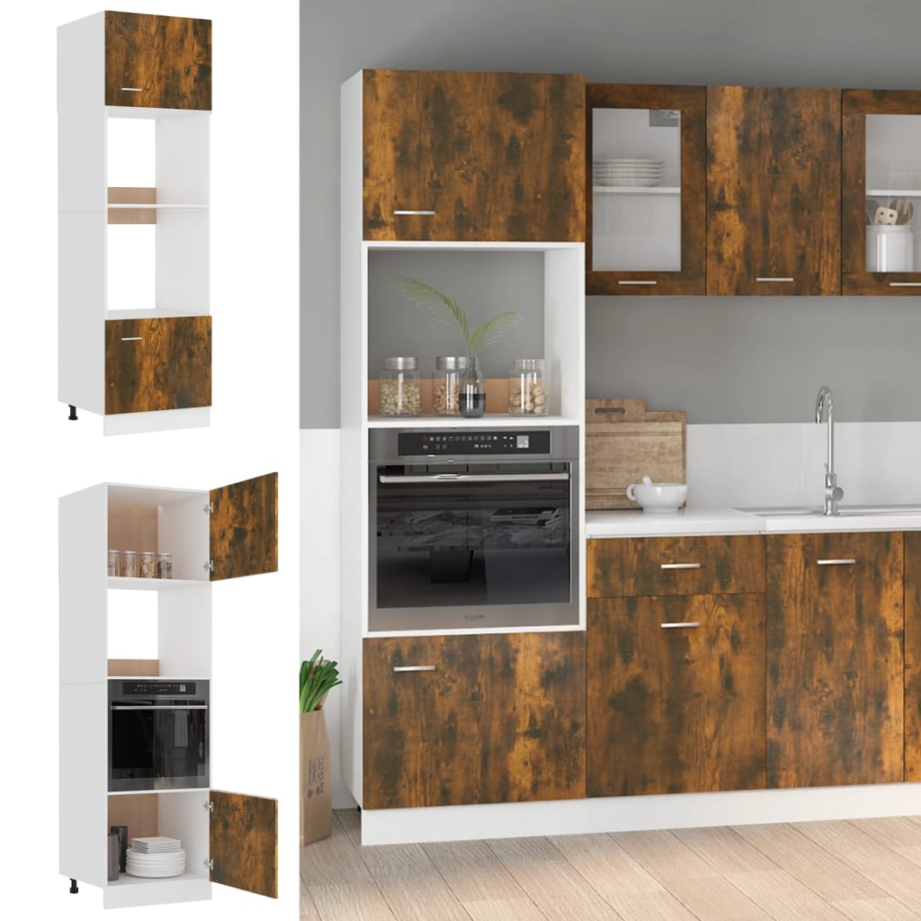 vidaXL Skrinka na mikrovlnku dymový dub 60x57x207 cm spracované drevo