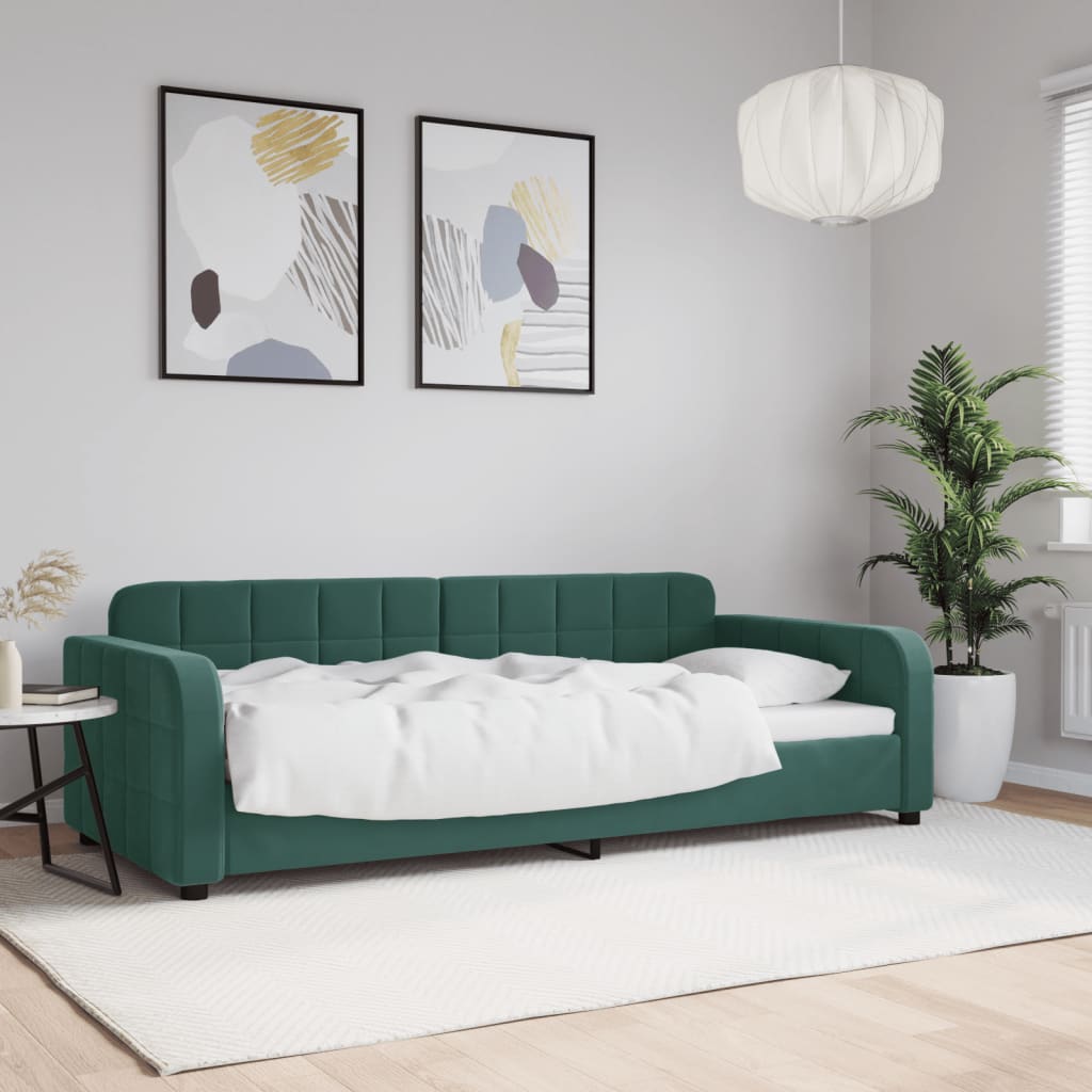 vidaXL Denná posteľ tmavozelená 90x200 cm zamat