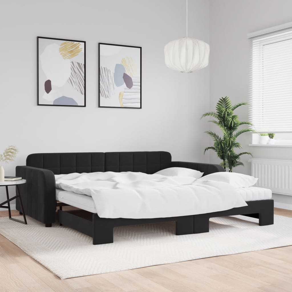 vidaXL Rozkladacia denná posteľ s matracmi čierna 100x200 cm zamat