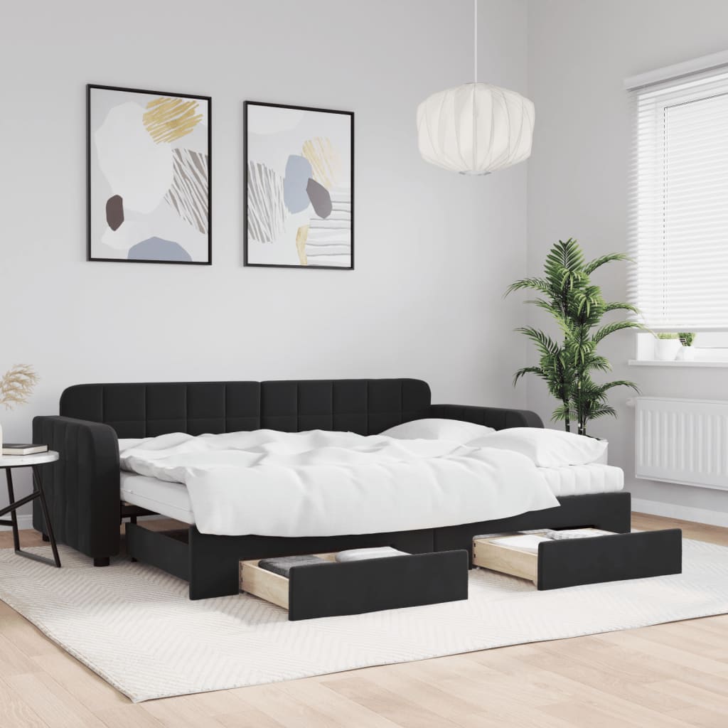 vidaXL Rozkladacia denná posteľ so zásuvkami čierna 80x200 cm látka