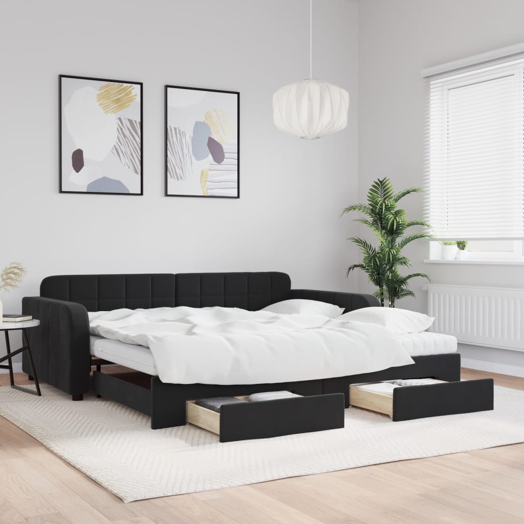 vidaXL Rozkladacia denná posteľ so zásuvkami čierna 100x200 cm zamat