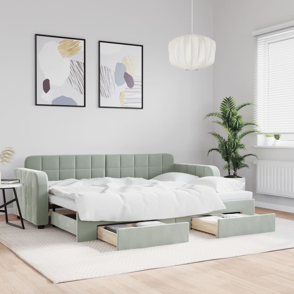 vidaXL Rozkladacia denná posteľ so zásuvkami bledosivá 80x200 cm látka