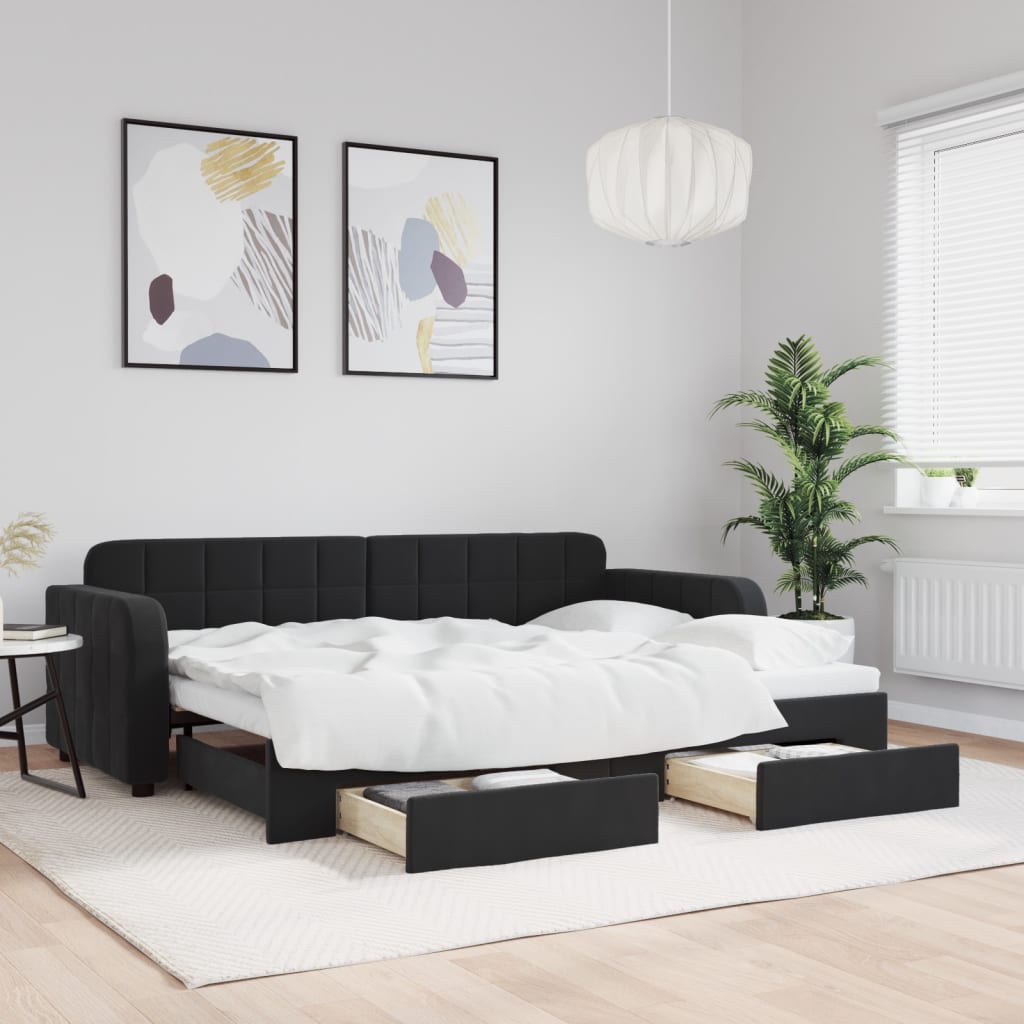 vidaXL Rozkladacia denná posteľ so zásuvkami čierna 80x200 cm látka