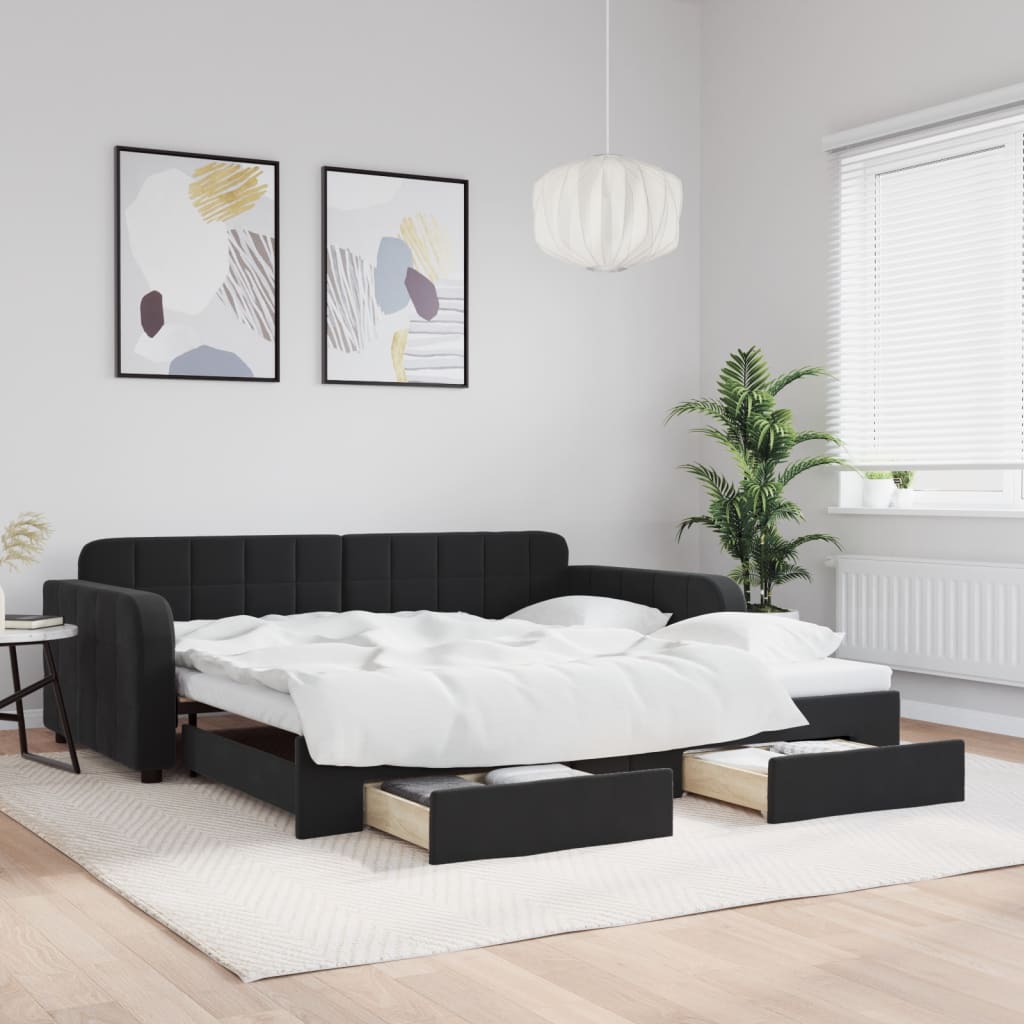vidaXL Rozkladacia denná posteľ so zásuvkami čierna 100x200 cm zamat