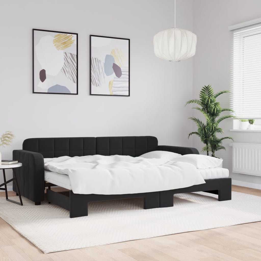 vidaXL Rozkladacia denná posteľ s matracmi čierna 80x200 cm zamat