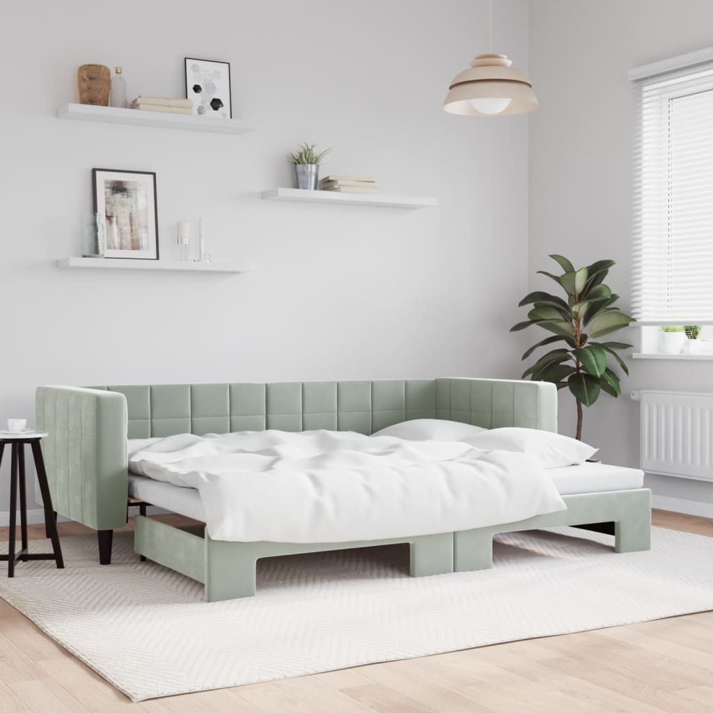 vidaXL Denná posteľ s rozkladacou posteľou bledosivá 80x200 cm zamat