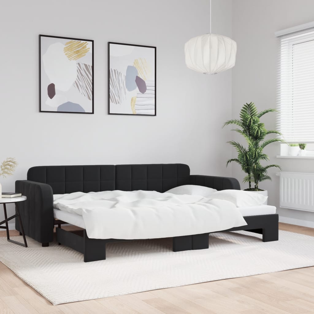 vidaXL Denná posteľ s rozkladacou posteľou čierna 80x200 cm zamat