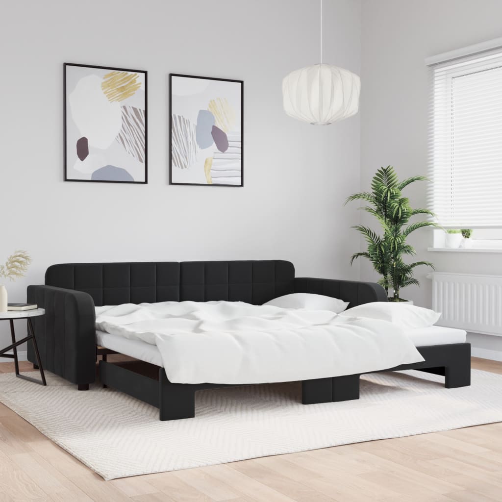 vidaXL Denná posteľ s rozkladacou posteľou čierna 100x200 cm zamat