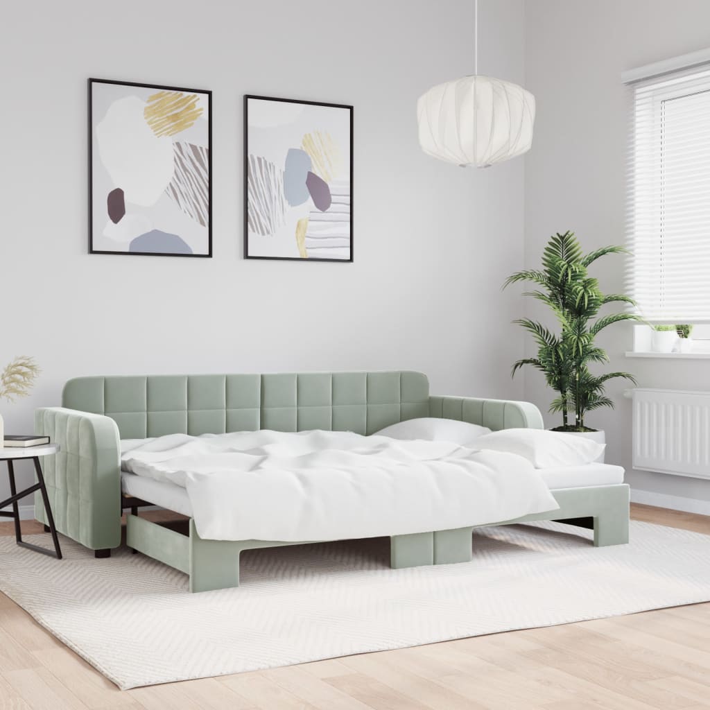 vidaXL Denná posteľ s rozkladacou posteľou bledosivá 80x200 cm zamat