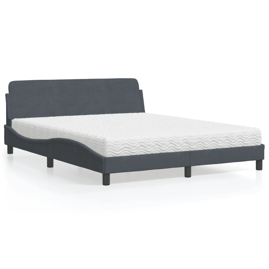 vidaXL Posteľný rám s matracom tmavosivý 160x200 cm zamat