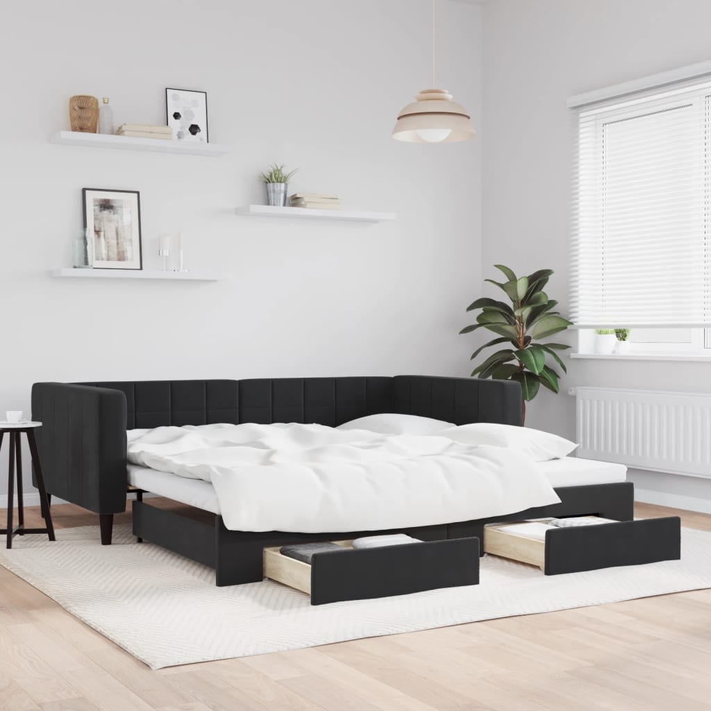 vidaXL Rozkladacia denná posteľ so zásuvkami čierna 100x200 cm zamat