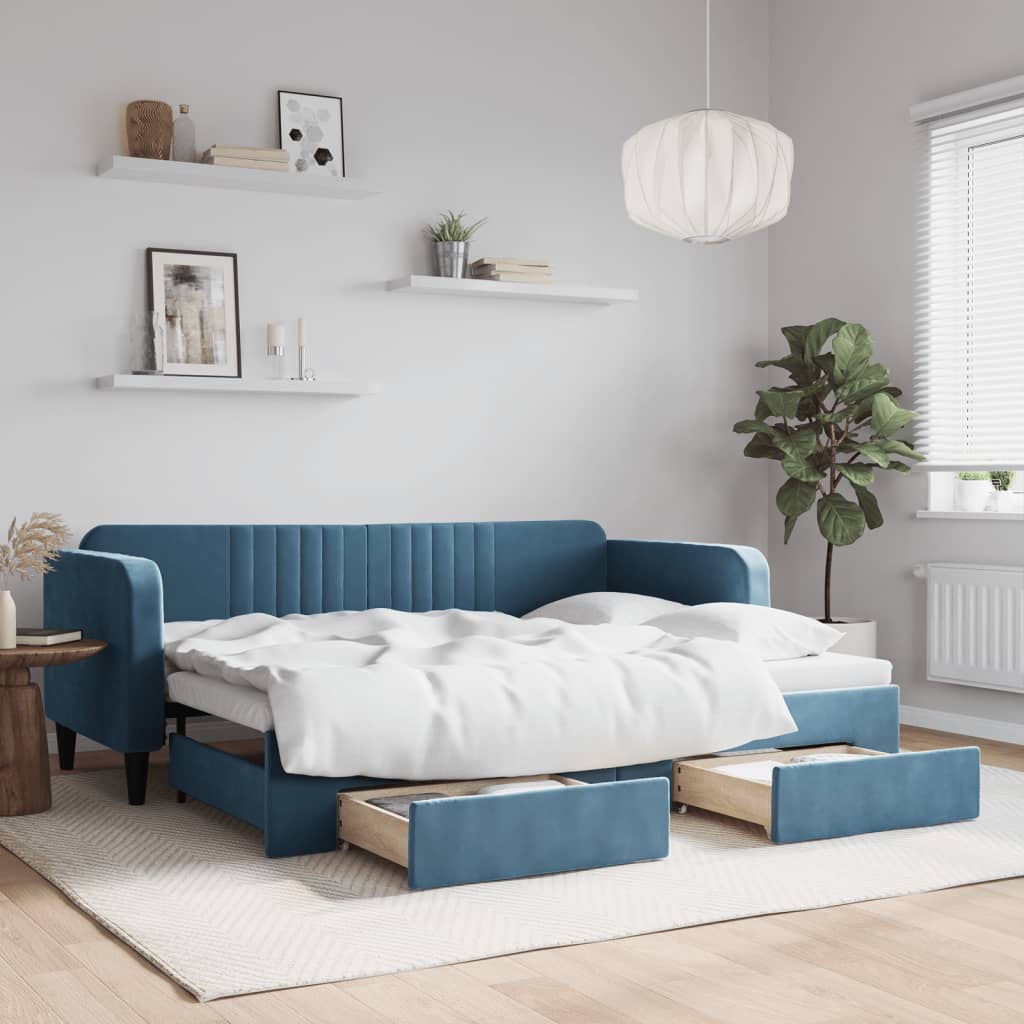 vidaXL Rozkladacia denná posteľ s matracmi modrá 80x200 cm zamat