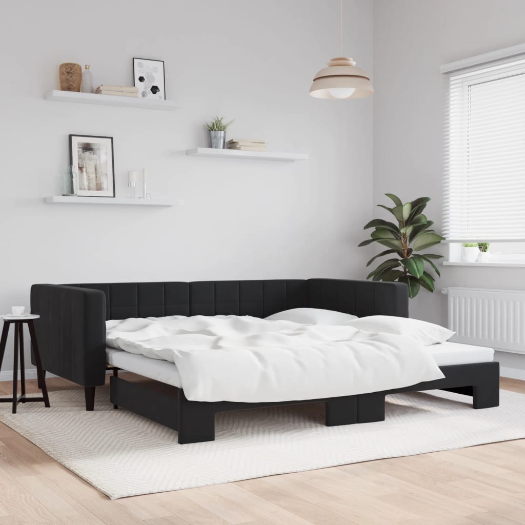 vidaXL Denná posteľ s rozkladacou posteľou čierna 100x200 cm zamat