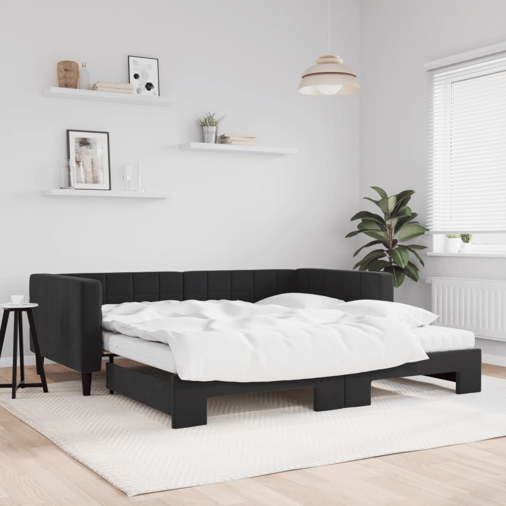 vidaXL Rozkladacia denná posteľ s matracmi čierna 100x200 cm zamat