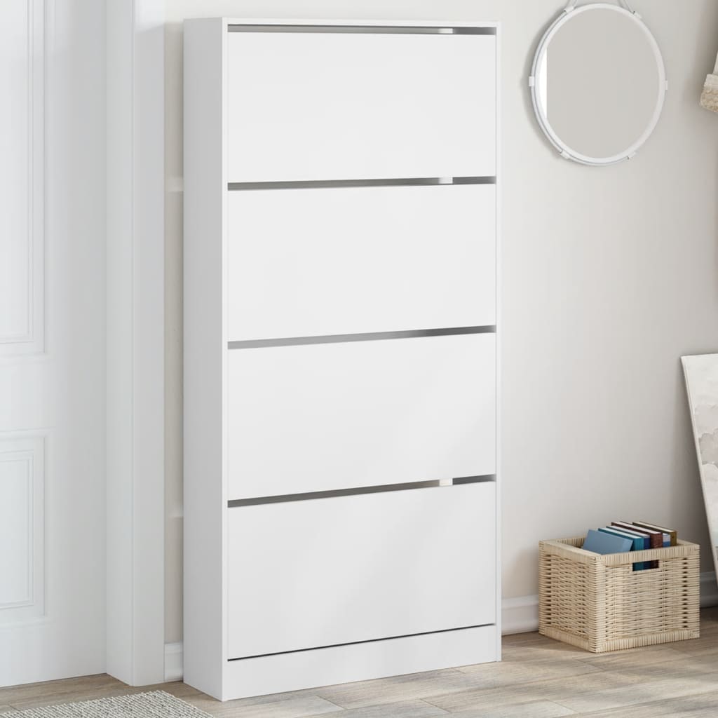 vidaXL Botník so 4 výklopnými zásuvkami biely 80x21x163,5 cm