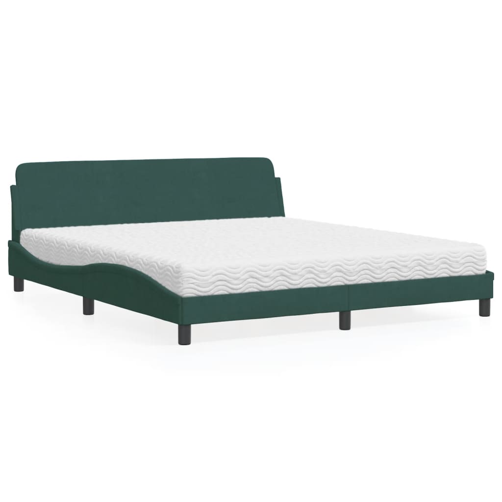 vidaXL Posteľný rám s matracom tmavozelený 180x200 cm zamat