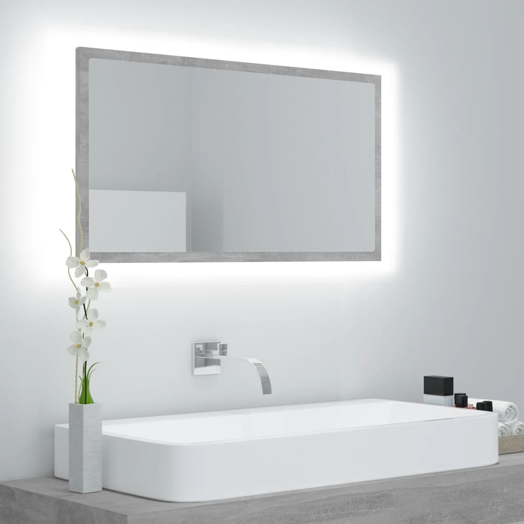vidaXL Kúpeľňové zrkadlo s LED, betónovo sivé 80x8,5x37cm, akryl