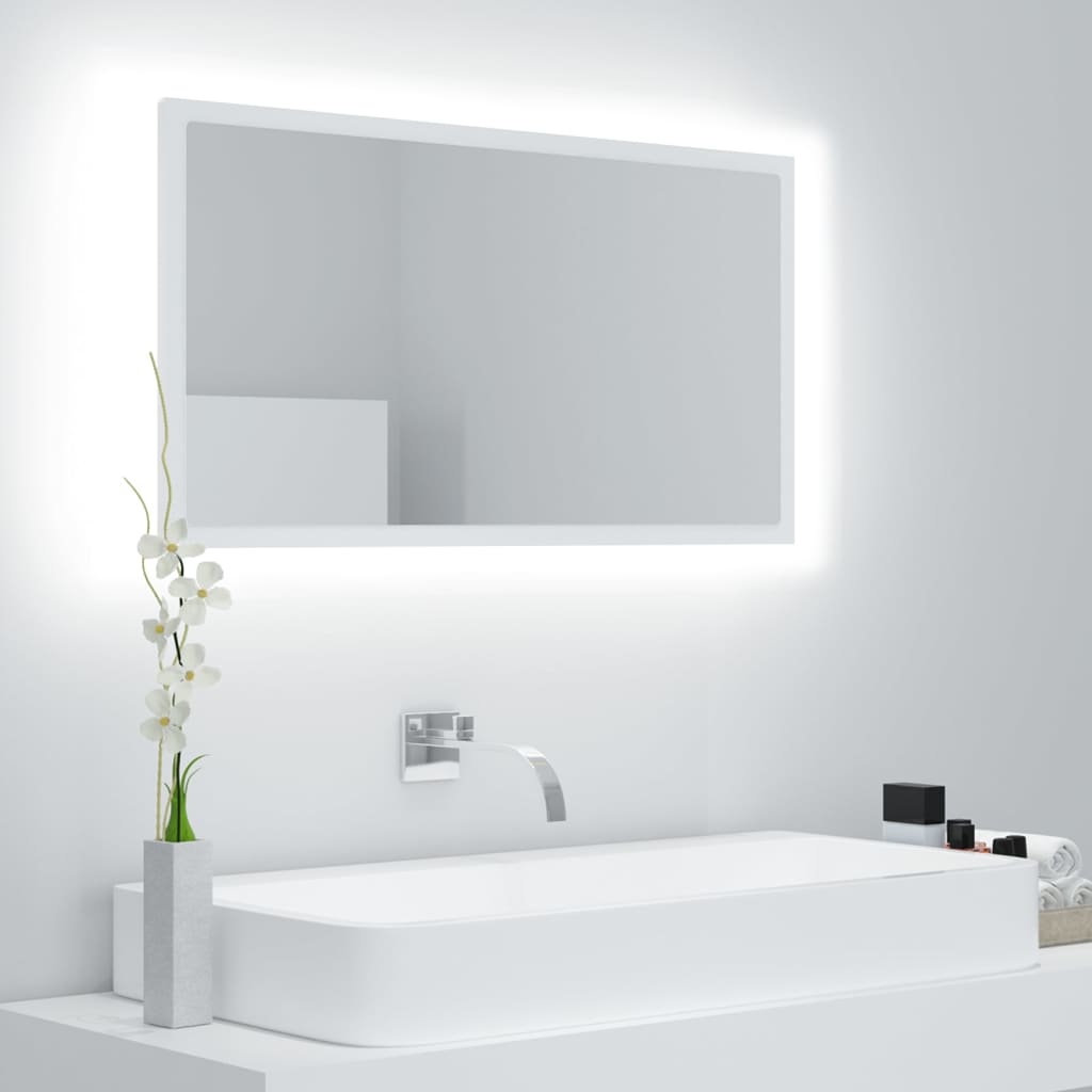 vidaXL Kúpeľňové zrkadlo s LED, biele 80x8,5x37 cm, akryl