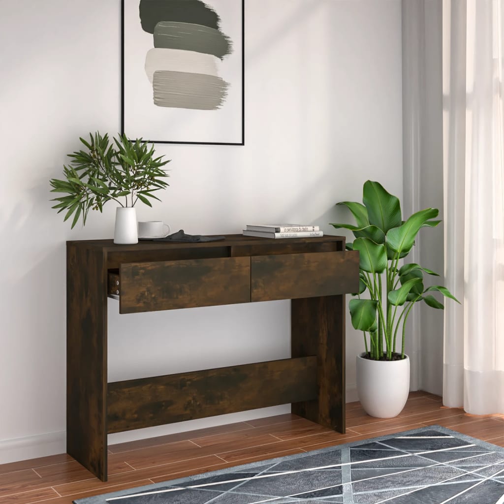 vidaXL Konzolový stolík, tmavý dub 100x35x76,5 cm, kompozitné drevo