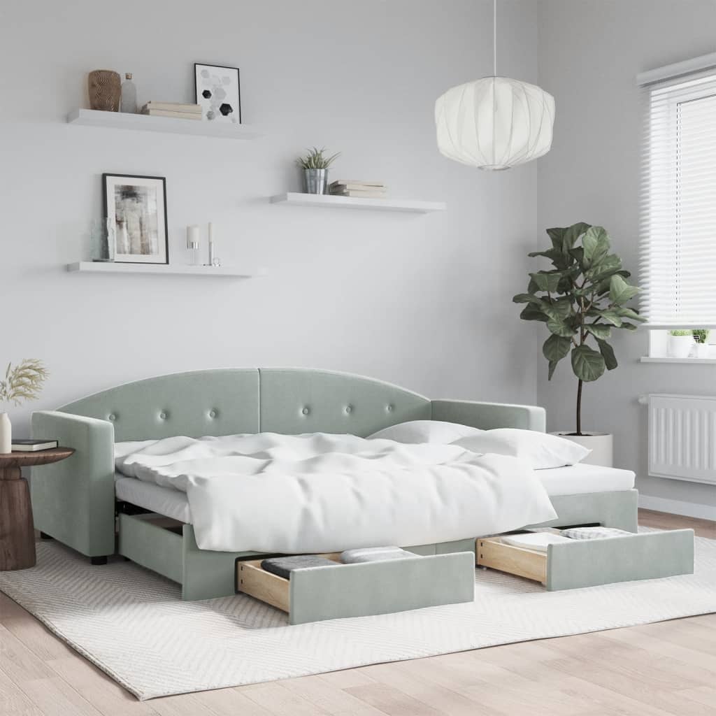 vidaXL Rozkladacia denná posteľ so zásuvkami bledosivá 80x200 cm látka