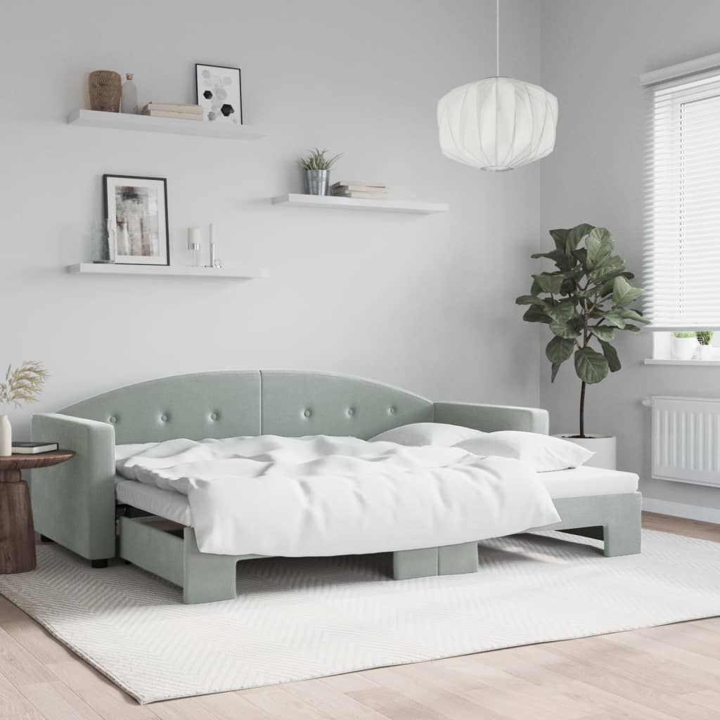 vidaXL Denná posteľ s rozkladacou posteľou bledosivá 80x200 cm zamat