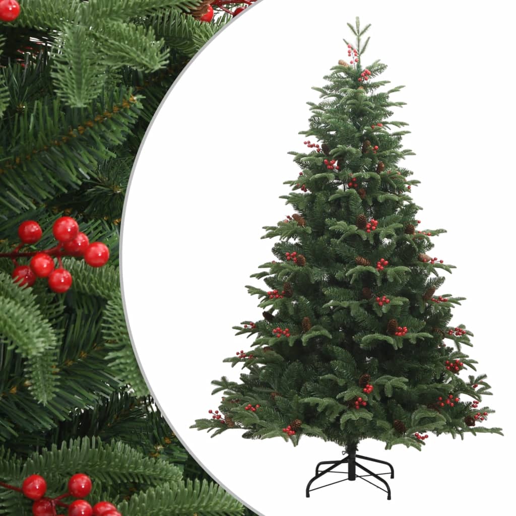 vidaXL Umelý výklopný vianočný stromček so šiškami a bobuľami 210 cm