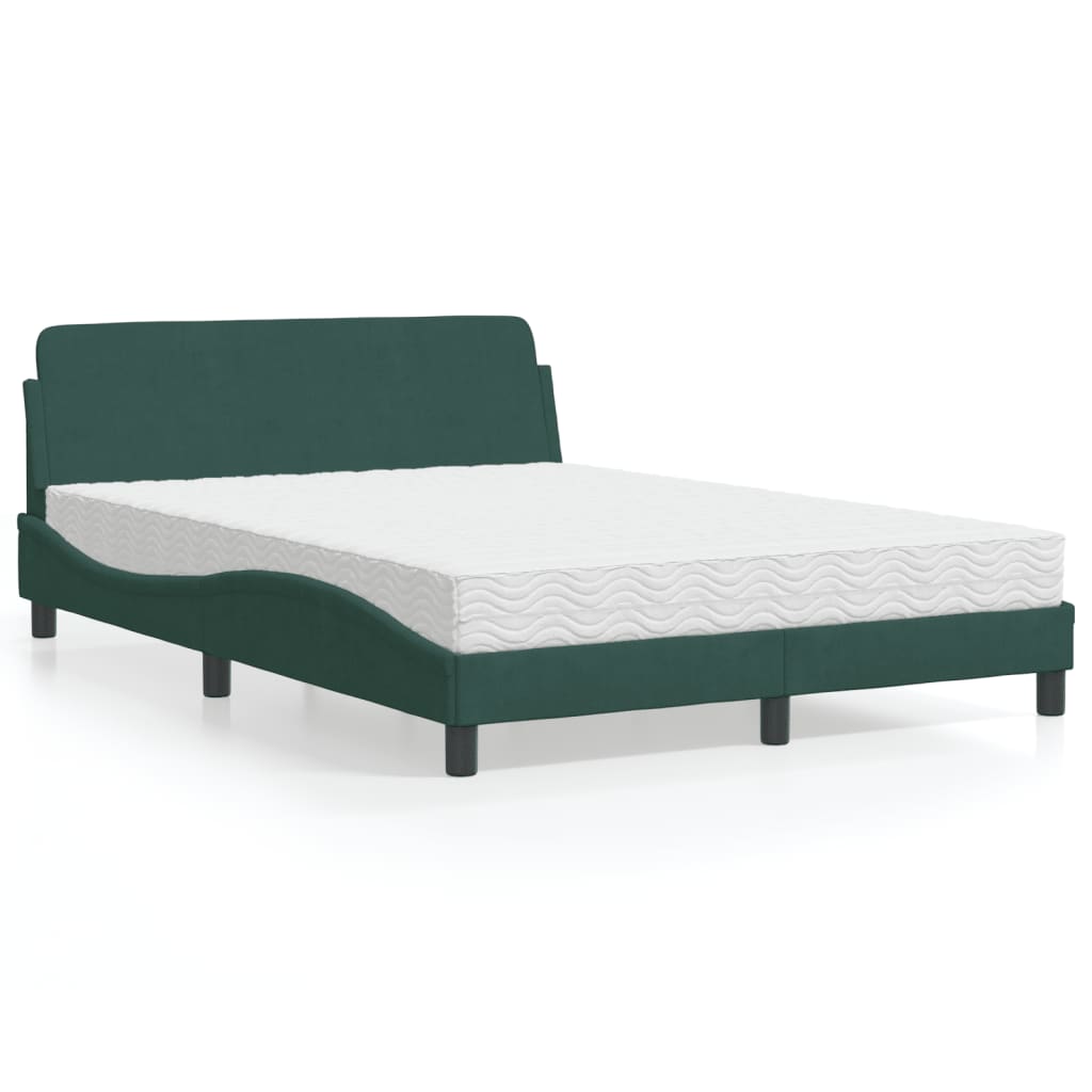 vidaXL Posteľný rám s matracom tmavozelený 140x190 cm zamat