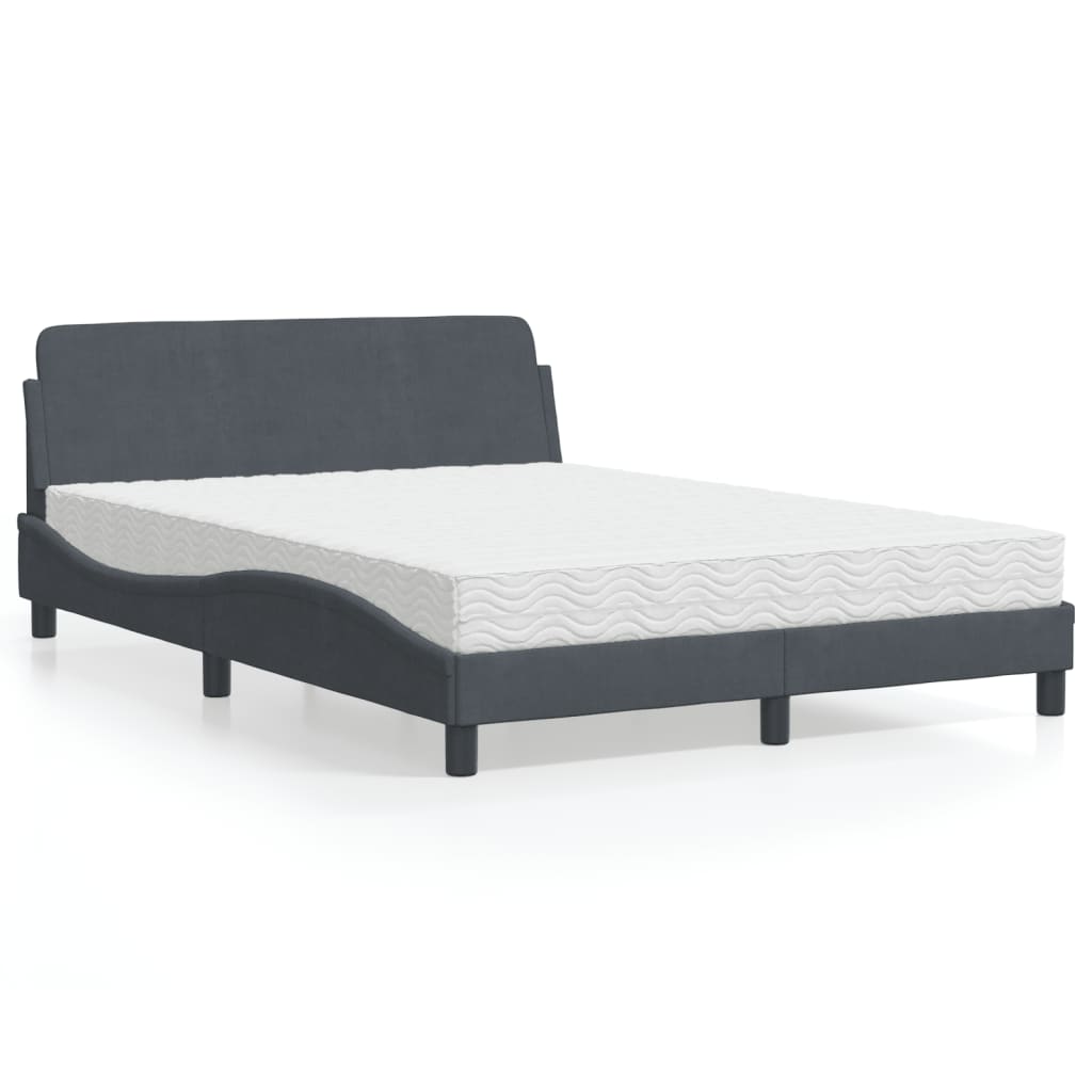 vidaXL Posteľný rám s matracom tmavosivý 140x200 cm zamat