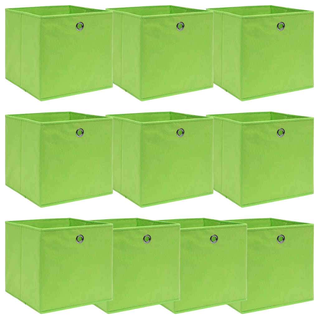 vidaXL Úložné boxy 10 ks, zelené 32x32x32 cm, látka