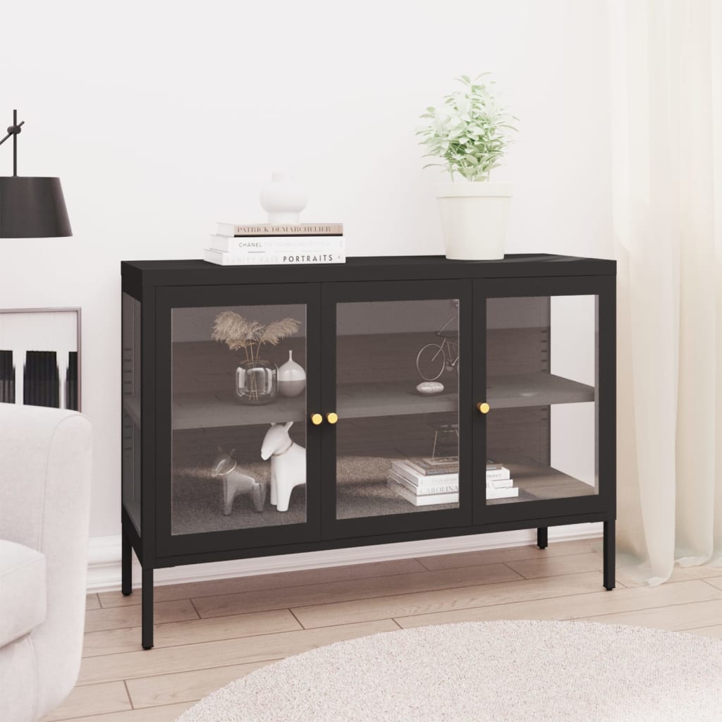 vidaXL Komoda čierna 105x35x70 cm oceľ a sklo