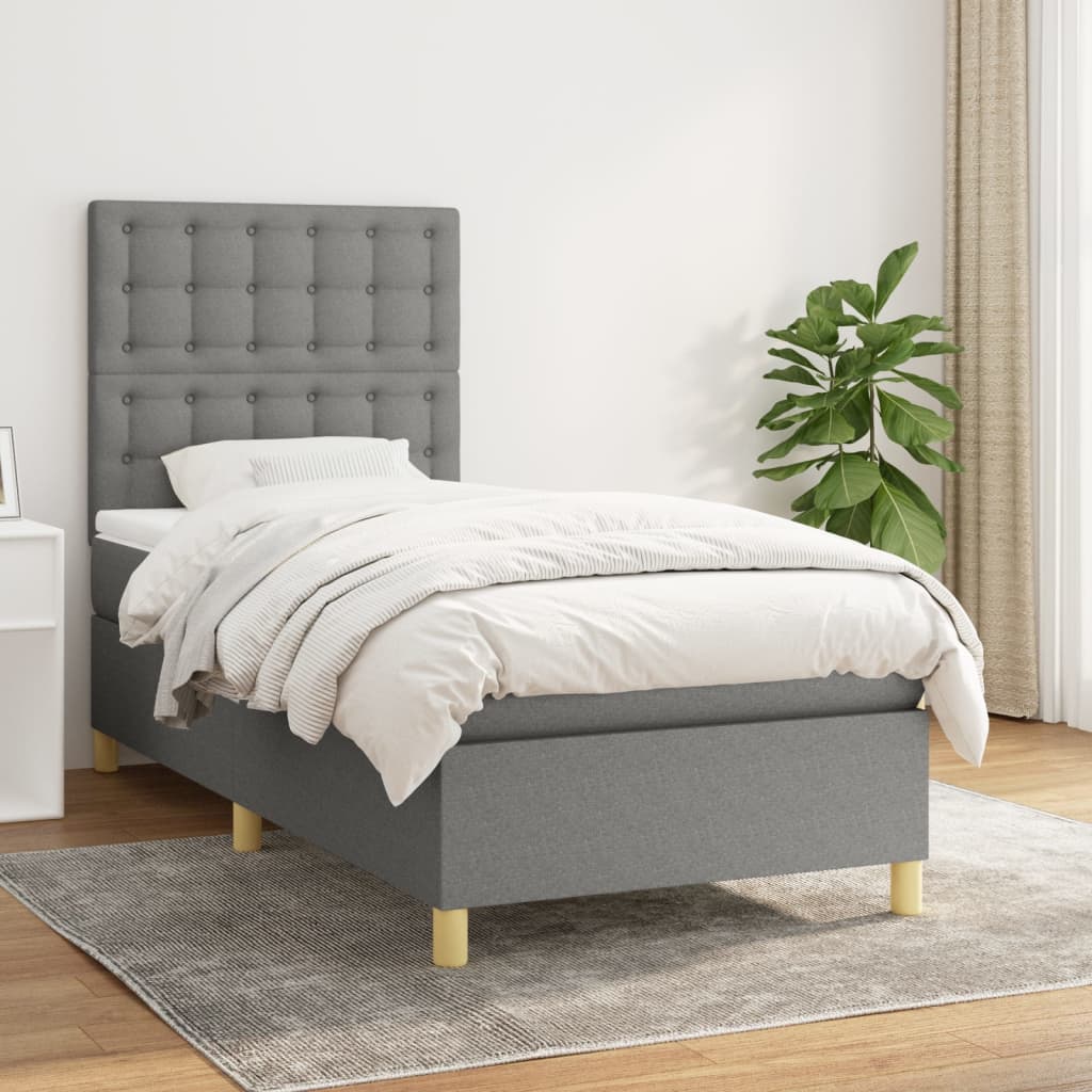 vidaXL Posteľný rám boxsping s matracom tmavosivý 80x200 cm látka