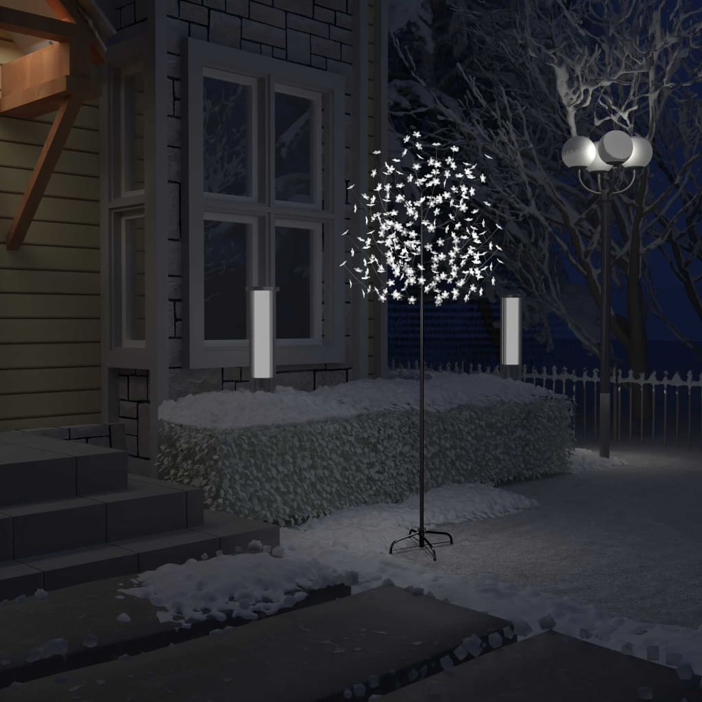 vidaXL Vianočný stromček 220 LED studené biele svetlo kvety čerešne 220 cm
