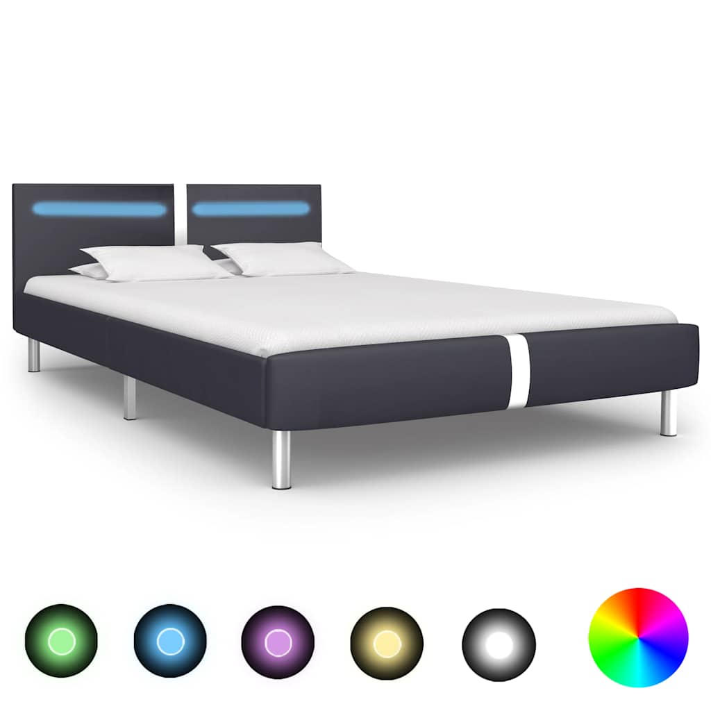 vidaXL Posteľný rám s LED, čierny, umelá koža 140x200 cm