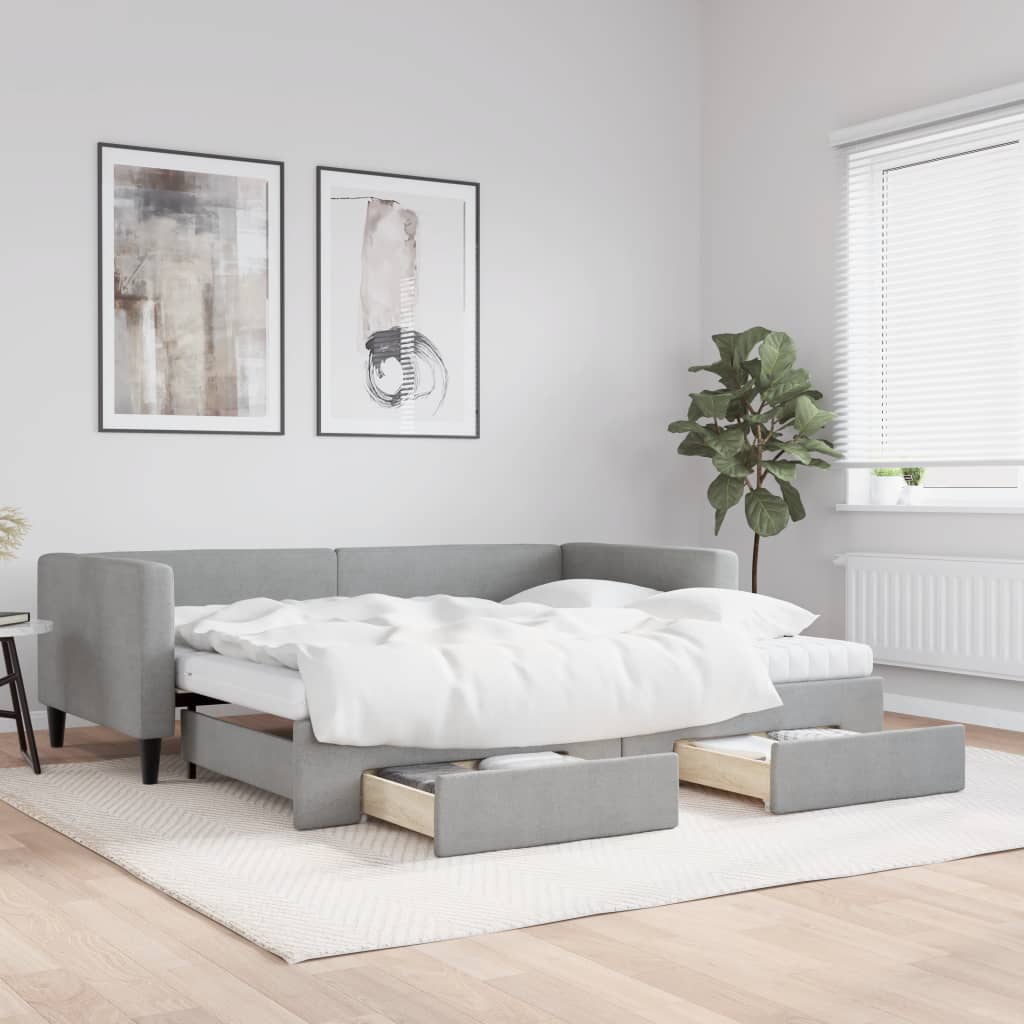 vidaXL Rozkladacia denná posteľ so zásuvkami bledosivá 90x200 cm látka