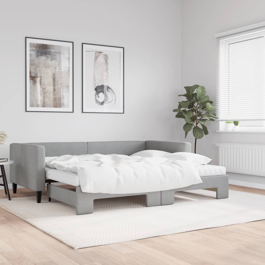 vidaXL Rozkladacia denná posteľ s matracmi bledosivá 90x200 cm látka