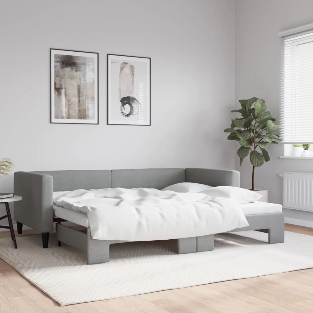 vidaXL Denná posteľ s rozkladacou posteľou bledosivá 90x200 cm látka